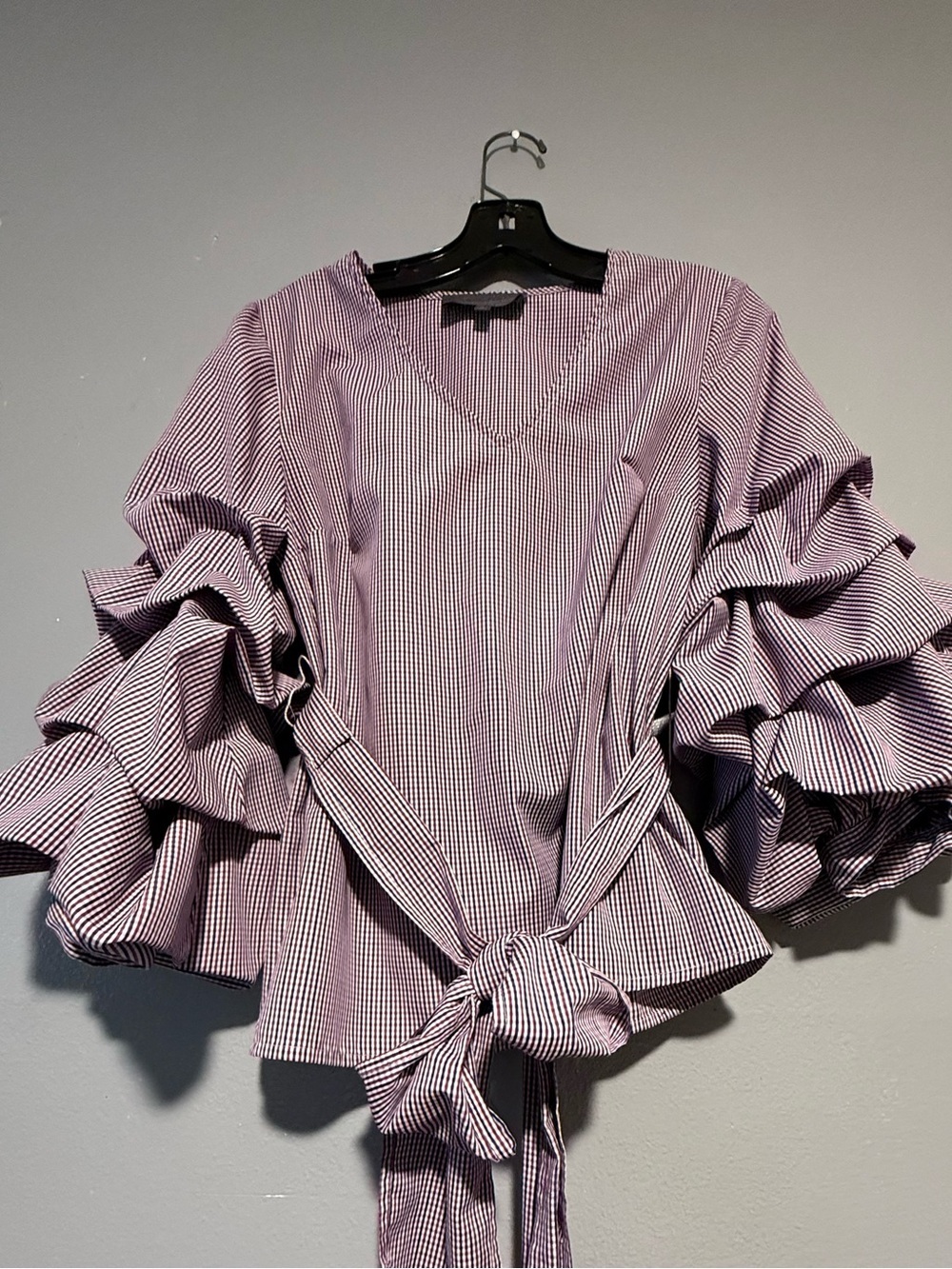 Anthropologie Sunday in brooklyn ruffles sleeve blouse Checked Tie-Waist size XS - Picture 9 of 10